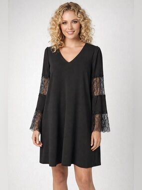 Rinascimento Black Dress with Lace Sleeve